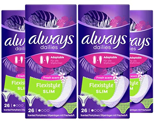 Always Dailies Flexistyle Slim Fresh Scent Pantyliners, 26 Per Pack (Pack of 4) - 104 Liners Total