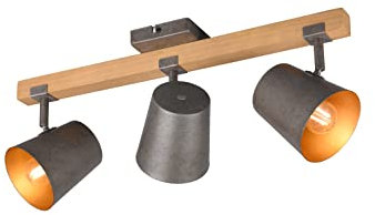 lightling Vintage Strahler 3-flammig Deckenleuchte Ben nickel antik metall Holz, exkl. 3 x E14 max. 25 Watt, 54 x 23 cm, Höhe: 23 cm