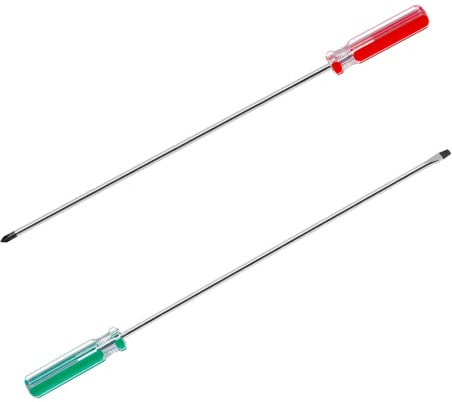 Rierdge 2 PCS Magnetic Screwdriver Set, Magnetic 6mm Phillips and Flat Head Tips Screwdriver with 12” Steel Shaft for Repair Home Improvement