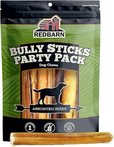 Redbarn Pet Products All Natural 5-8 Bully Sticks for Small & Large Dogs - Healthy Long Lasting Chews Variety Party Pack - 100% Beef Single Ingredient Low Odor Rawhide Free Dental Treats - 8 oz Bag