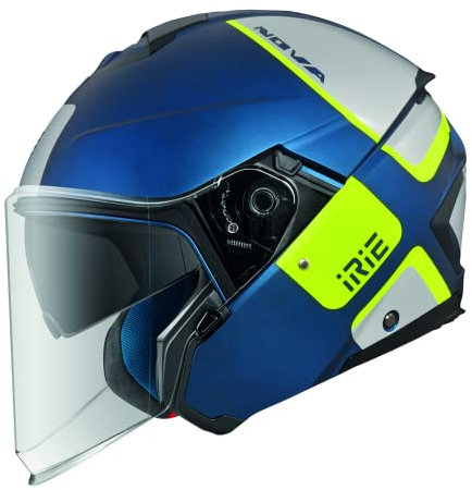 IRIE Helmets Casco Jet a doppia visiera Nova, Casco Moto Jet Omologato ECE con visiera parasole e sgancio micrometrico, Cubo - Blu, LL