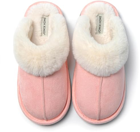 JOMIX Pantoufles Femme Hiver en Fourrées Chaussons Chaudes Semelle Plate | Chaussons Hiver Douillets en Fausse Fourrure, Doublure Moelleuse et Chaude, Pour Sol Intérieur