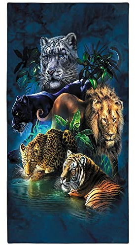 Zomer Strandtuch groß 90x180 cm Schnelltrocknendes Mikrofaser Bedrucktes mit Löwe, Tiger und Leopard Motiv