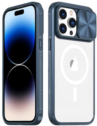 Rdyi6ba8 Clair Coque pour iPhone 14 Pro Max, Transparente Étui [Ne Jaunit Jamais] Protection de la Caméra Étui avec Coulisse Cache Objectif pour iPhone 14 Pro Max - Bleu