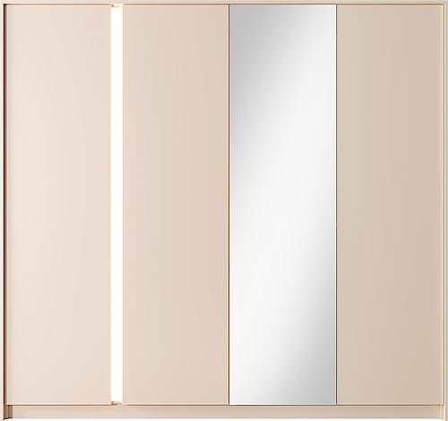 WFL GROUP Modern Beige Kleiderschrank - Hoch Skandinavisch Schrank mit Schiebetüren und Kleiderstange mit LED - Donna Set - 220 x 55 cm - Kleiderschrank