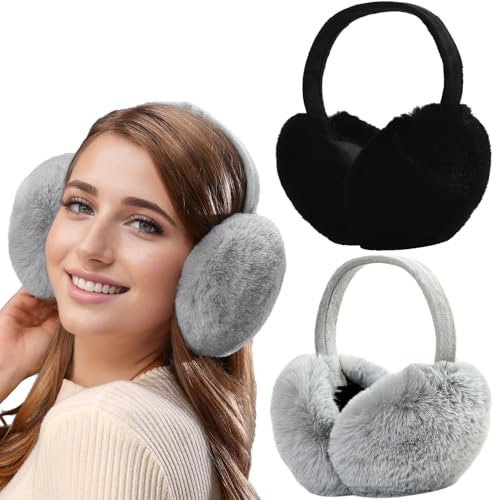 Dwenarry Cache Oreille Hiver Cache Oreilles Femme Pliable Couvre Oreilles Fourrure Chauffe-Oreilles Hiver Chaud,2 pièces