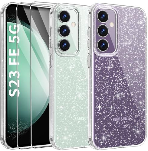 AROYI Klar Glitzer Handyhülle Kompatibel mit Samsung Galaxy S23 FE 5G Hülle Glitzer mit 2 Stück Schutzfolie, Handyhülle Samsung S23 FE 5G Transparent Weiche TPU Silikon Case [Anti-Yellowing]