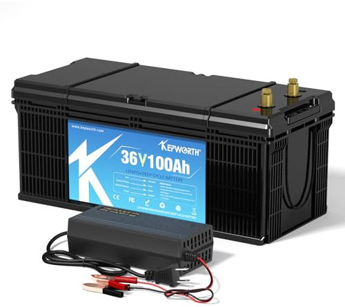 KEPWORTH Batterie Lithium 36V 100Ah Rechargeable LiFePO4 avec 200A BMS et 4000-15000 Cycles Profonds, pour Camping-Car, Système Solaire, Bateaux, Voiturettes de golf, Moteur de pêche à la traîne
