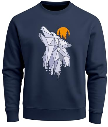Neverless® Sweatshirt Herren Polygon Print Wolf Wald Outdoor Adventure Natur TiermotivRundhals-Pullover Fashion Streetwear