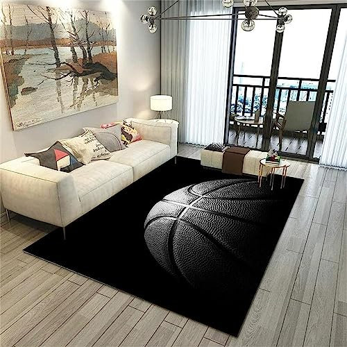 Teppich 3D Schwarzer Basketball Teppiche Wohnzimmer Große Teppiche Luxus Tierteppiche Schlafzimmer Badezimmer Küche Bodenmatte Fußmatte - Polyester-Soft-Touch, 60 X 90 cm / 23,6 X 35,4 Zoll