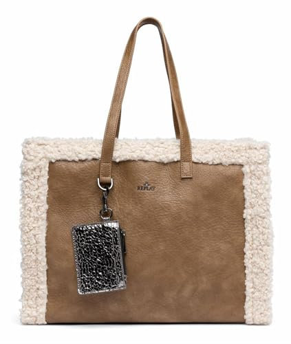 Replay Damen Shopper mit Kunstfell, Braun (Sepia Tint 0218), Onesize