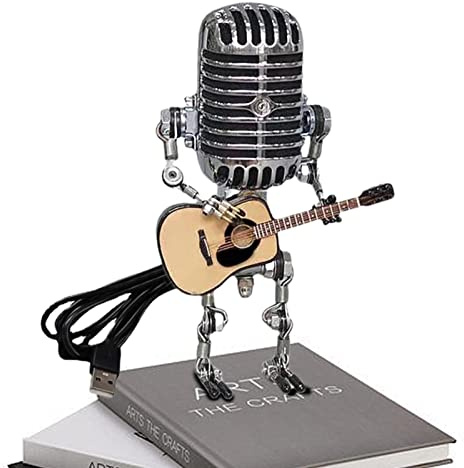 JINGAN Vintage Mikrofon Roboter Schreibtischlampe | Steampunk Tischlampe | Retro Industrial Steampunk Schreibtischlampe mit Gitarre | Steampunk Cool für DV-D Liebhaber Frauen Männer Schlafzimmer Bar