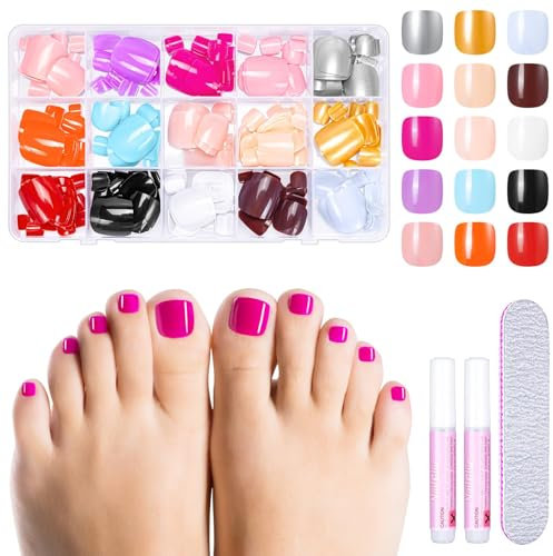 MELLIEX 360 Pièces Faux Ongles Pieds, 15 Couleurs Capsules Ongles D'orteil Court Artificiel Couverture Complète False Toe Nails Tips pour Femmes