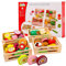 Kinderküche Spielküche Zubehör aus Holz I Holzspielzeug Küchenspielzeug Schneiden Obst Gemüse Lebensmittel Holz mit Klett-Verbindung für Kinder I Lernspielzeug Rollenspiele Geschenk (4 Kisten)