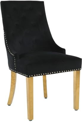 HYGRAD Luxury Velvet Lion Knocker Dining Chairs Soft Padded Executive Dining Chairs Chrome Gold Legs For Home Kitchen Cafe Restaurant (1, Black With Gold Legs)