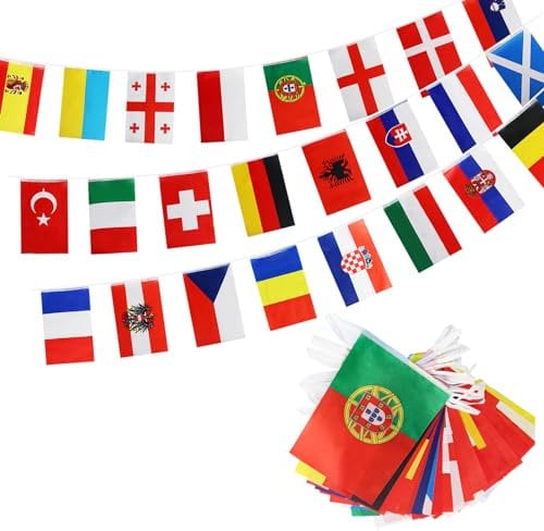 Risunpet 24.6FT/7.5Meters, International Flags of the World String Flags Bunting Banner, 24 International Country Flags Bunting, World Flag Banner Hanging Pennant Decorations (M)