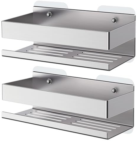AIKER Estanteria Baño,Acero Inoxidable SUS304 Engrosado Estanteria Baño Sin Taladro,Versión Mejorada con Cinta Adhesiva Resistente Y Orificios Perforados para Una Instalación Más Estable