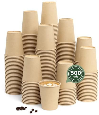 MAXI PRODUCTS - 500 unidades Vasos Café Desechables Kraft - Vasos Cartón 250 cc - Vasos Desechables Catering - Vasos Café para Llevar - APTO BEBIDAS CALIENTES Y FRÍAS