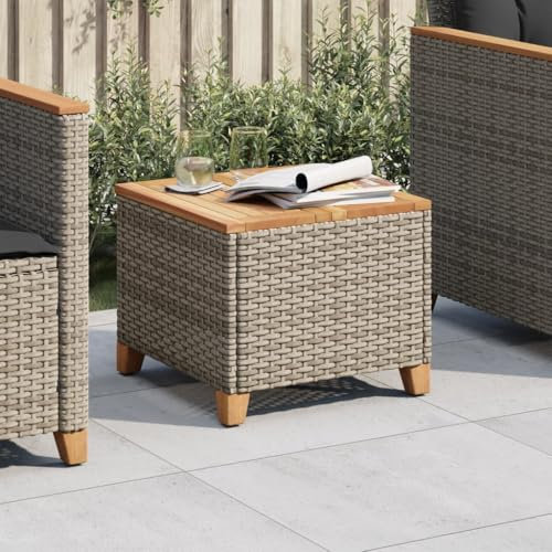 Bulliing Gartentisch Terrassentisch Wetterfest Lounge Tisch Outdoor BalkonhäNgetisch Grau 45x45x37 cm Poly Rattan Akazienholz