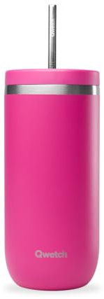 QWETCH - Cold Cup Isotherme 600ml Magenta - 24h Glacé & 12 Froid - Inox Recyclé, Anti-Éclaboussure - Idéale pour Boissons Fraîches, Bubble Tea et Café Glacé
