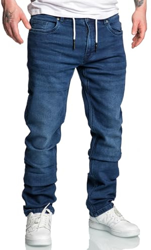 Amaci&Sons Herren Sweathose in Stretch Denim Männer Kordel Basic Jogging Jeans 7031