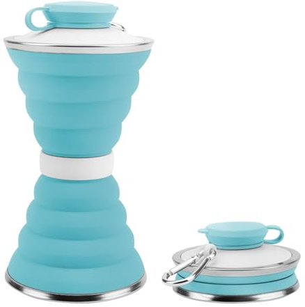 MiOYOOW Botella de silicona plegable de 500 ml con mosquetón de aluminio para gimnasio, camping, senderismo