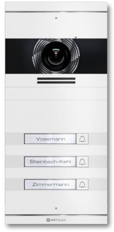 Metzler VDM10 2.0 Video Sprechanlage mit Türöffner (Stromversorgung) & Namensschild - Anschluss LAN POE - Türsprechanlage mit HD-Kamera, für 3 Familienhaus, in Weiß aus V2A Edelstahl