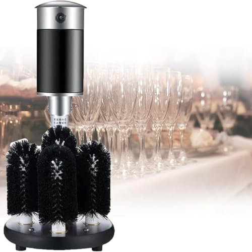 Lave-Verres électrique,Machine De Nettoyage Automatique Commerciale Pour Verres à Vin Avec 5 Brosses De Nettoyage,600-800 Tasses/Heure Pour Laver Vieilles Taches De Thé,Taches De Café,Rouge à Lèvres