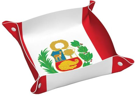 Bedrucktes Ledertablett mit Flagge von Peru, leicht zu reinigen, für Schlüssel, Uhr, Make-up und andere kleine Gegenstände, mittelgroß WHJYYXDE