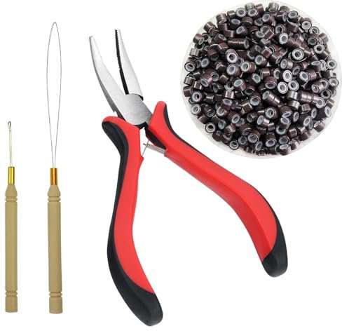 Yuiturt Hair Extensions Pliers Tools Kit,Professional Tools with Hair Extension Pliers,Loop Threader and 200 PCS Silicone Line Nano Black Beads for Extending Hair Wearing Feather Accessories
