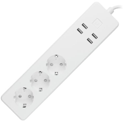 Base múltiple Smart WiFi con 3 Tomas y 4 Puertos USB, 1.8 m de Cable, para Cargar y conectar Dispositivos de Manera eficiente.