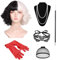 Cruella Devil Kostüm Damen, 20er jahre Accessoires Damen mit Kurz Schwarze und Weiße Cruella Perücke mit Pony mit Spitze Maske, Rote Handschuhen, Langer Halter, Perlenketten für Karneval Kostüm Damen