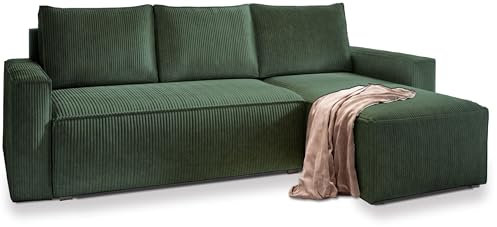 Masseno Ecksofa POTARO mit Schlaffunktion L-Form, Sofa mit Bettkasten, Wohnzimmersofa, Couch, Soffa, Bettsofa, Couchgarnitur- Grün, POSO 14