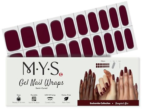 MYSc Gel Nail Wraps (Vampire's Kiss), Semi-Cured Gel Nail Wraps, 20 UV Gel Strips for a Long-Lasting, Salon-Quality Manicure at Home, Easy to Apply, No Smudges, Easy to Remove, Works with Any UV Lamp