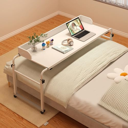 über-betttisch Auf Rollen Höhenverstellbar,überbetttisch Tisch Mit Klappbar Over Bed Table On Wheels Beistelltisch Für Pflegebett(Color:Weiß+)