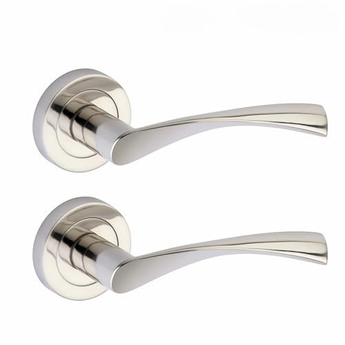 NAINOVA® Twist Twirl Door Handle Lever on Rose | Brushed Nickel | Ergonomical and Modern Design | Handle Set with Fixings