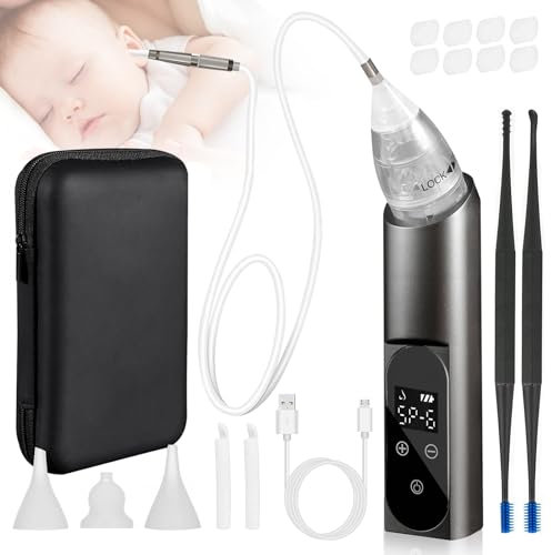 Ear Wax Vacuum Removal Tool, 6 Gear Strong Suction Electric Ear Cleaner Ear Vacuum Wax Remover, USB Charge Earwax Removal Kit Reusable Soft Silicone Ear Cleaning Kit Water Remover Tool (Black)