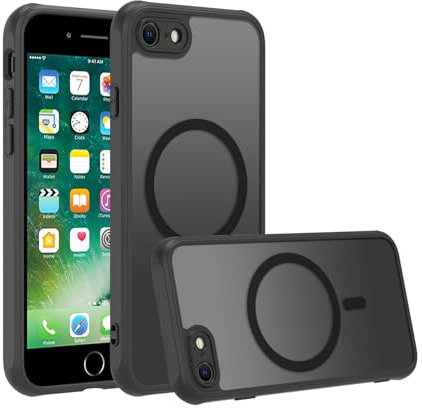 für iPhone se Hülle Stoßfest Militärstandard FallSchutz Handyhülle, Mattierte Durchscheinende Rückseite Schutzhülle, Anti-Fingerabdruck (Schwarz MagSafe, iPhone SE 3/2 (2022/2020)iPhone 8/7)