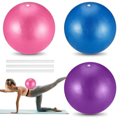 Newofview 3 Stück Pilates Ball,Gymnastikball Klein,22–25 cm Yoga Ball mit Aufblasbarem Strohhalm,Soft Rutschfester Gymnastik Ball für Zuhause Gym Pilates Yoga Balance Physiotherapie