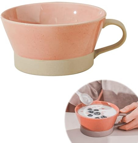 Grande tasse à café, 700 ml, grand bol à soupe avec poignée, bols à céréales avec anse, tasse à café XXL, en céramique, rose