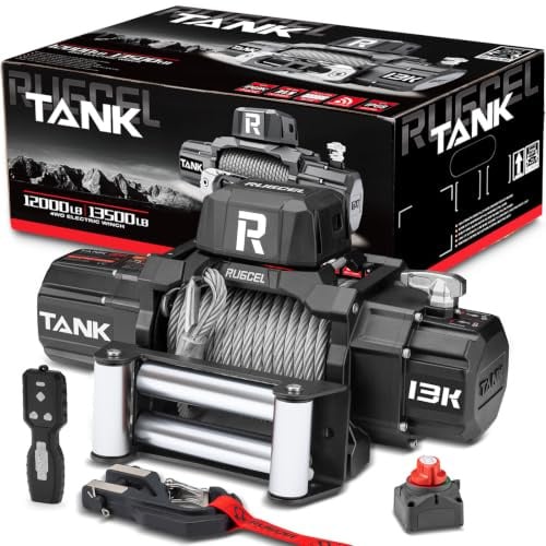 RUGCEL WINCH Elektrische Seilwinde 6123 kg (13500 lbs), 12V DC, IP67 Wasserdicht, Stahlkabel, 2-in-1 Funkfernbedienung & Kabelsteuerung, für Geländewagen,LKW & Boot