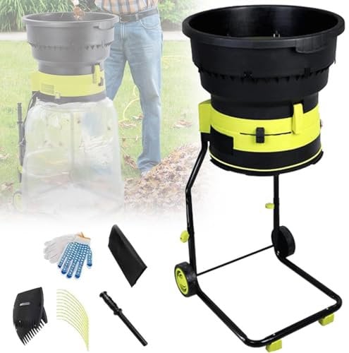 Laubhäcksler Ohne Messer + Gartenhäcksler Mit Rädern,Sicherheitsverriegelung Knopf,Auffangbeutel 8.000 U/Min,Max 17:1-Untersetzung,Für äste,Blätter,Abfall,Mit 20 M Langem Netzkabel