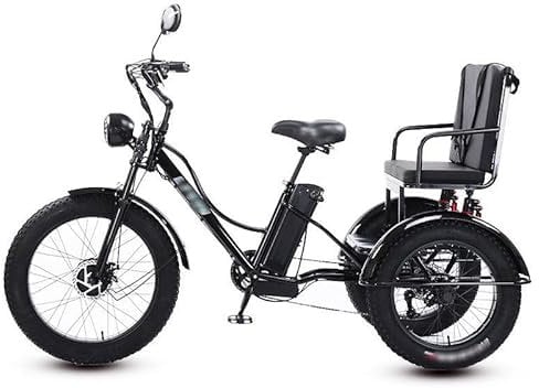Electric Trike for Adult (7-Speed), 48v/18ah Removable Battery + LCD Display + Headlight, 350 Lb Load Electric Tricycle + 24 Fat Tire, for City/Mountain Road,Black