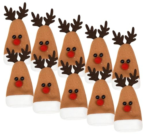 WEKADRIN 10pcs Elk Wine Bottle Cap Christmas Wine Toppers for Caps Reindeer Bottle Covers Decorations Christmas Drink Toppers Xmas with Brown Cloth