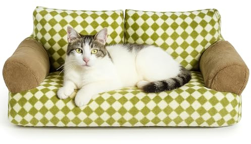 GreenWhim Cat Sofa Bed for Indoor Cats and Small Dogs Fluffy Plush Pet Couch with Removable Washable Cover, Non-Slip Bottom for Indoor Cars Large (Green)