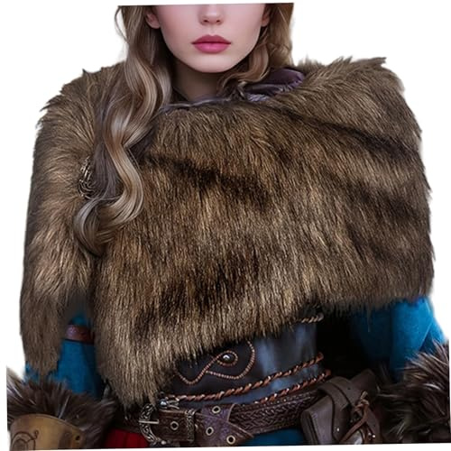 Rwigeboo Châle Viking, col en Fausse Fourrure, Costume Viking médiéval pour Femmes avec Broche, Accessoires de Costume de Cosplay Barbare d'halloween