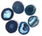JIC Gem Untersetzer, versilbert, gefärbt, blauer Achat, 6 Stück, 7,6–10,2 cm, mit Gummipuffer