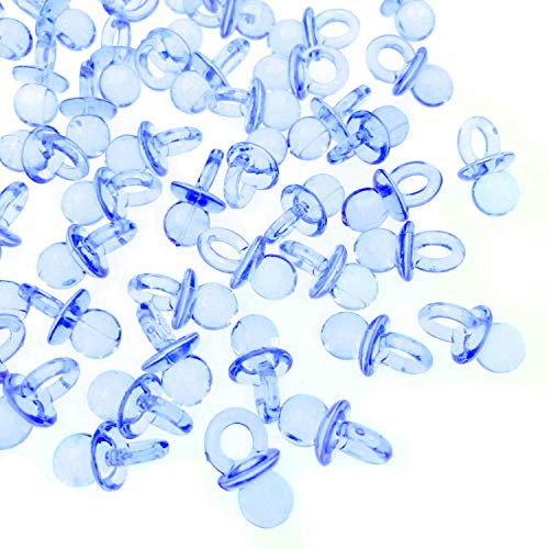 JZK 100x Blau Mini Deko Schnuller, Tischdeko Konfetti Dekoration Confetti Mitgebsel Geschenk für Taufe Baby Shower Babyparty Hochzeit Geburtstag Kinder Party