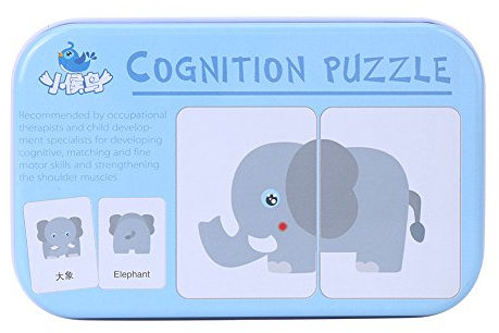 32 Stück Flash Card Puzzle kognitives Lernen Frühe Bildung Karte Lernen Spielzeug Fahrzeug/Tier/Fruit/Living Waren Lernen Training Karten Baby Lernspielzeug mit Eisen Box Animals