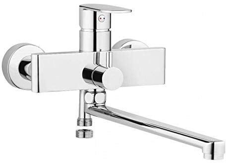 Deante Chromed Wall-Mounted washbasin Mixer with Elongated spout and Hose Connection Alpina BGA 056M, Grey